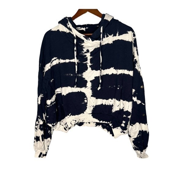 Young Fabulous & Broke Tops - Young Fabulous Broke Blue Safari Tie Dye Hoodie Crop Sweatshirt Small / medium